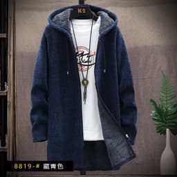 image-Men's Korean Hooded Cardigan Sweater Fleece Knit Coat