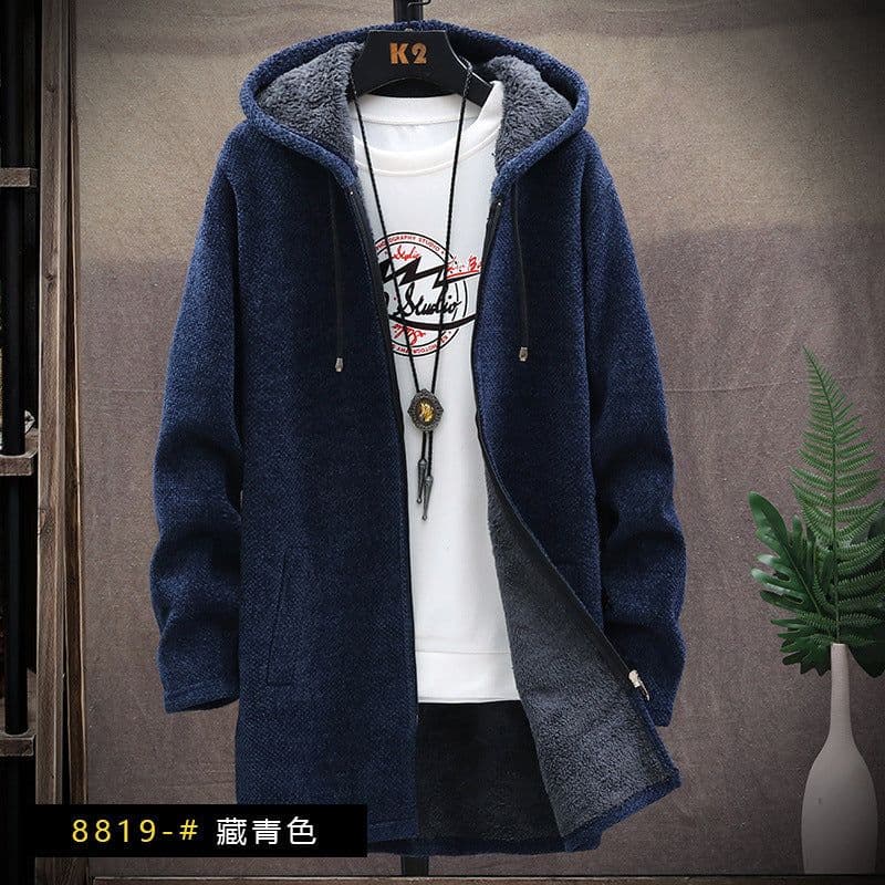 image-Men's Korean Hooded Cardigan Sweater Fleece Knit Coat