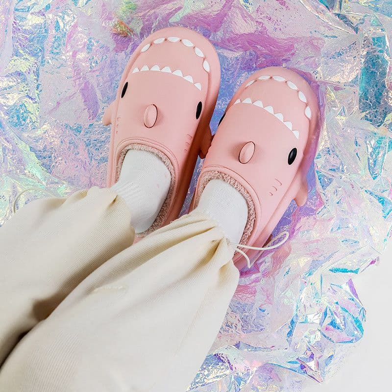 image-Shark Cotton Plush Slippers Waterproof Non-Slip Indoor Winter
