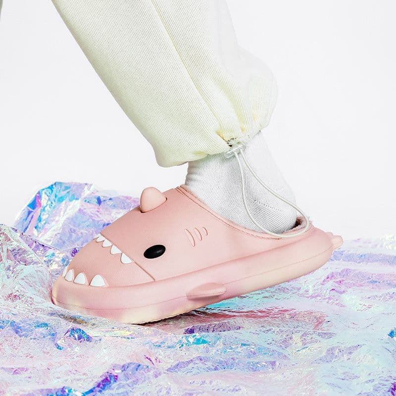 image-Shark Cotton Plush Slippers Waterproof Non-Slip Indoor Winter