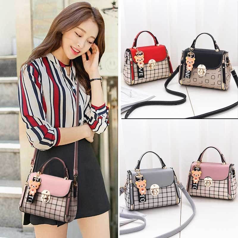 image-Shangxin Small Square Crossbody Bag Plaid Shoulder Purse