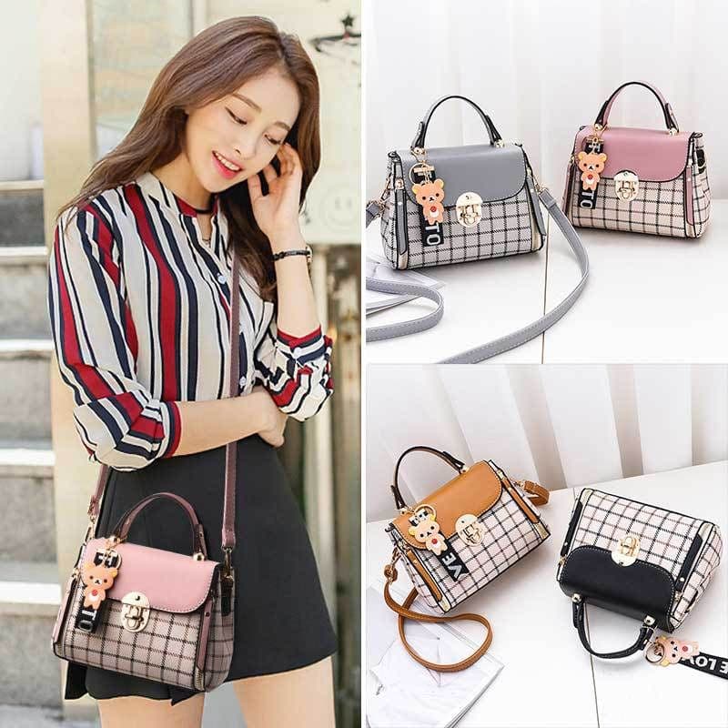 image-Shangxin Small Square Crossbody Bag Plaid Shoulder Purse