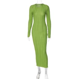 image-Women's Long Sleeve Bodycon Dress Round Neck Solid Color