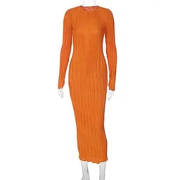 image-Women's Long Sleeve Bodycon Dress Round Neck Solid Color