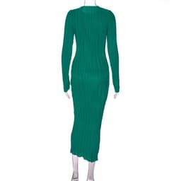 image-Women's Long Sleeve Bodycon Dress Round Neck Solid Color