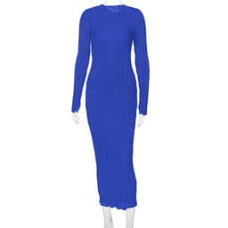 image-Women's Long Sleeve Bodycon Dress Round Neck Solid Color