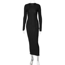 image-Women's Long Sleeve Bodycon Dress Round Neck Solid Color