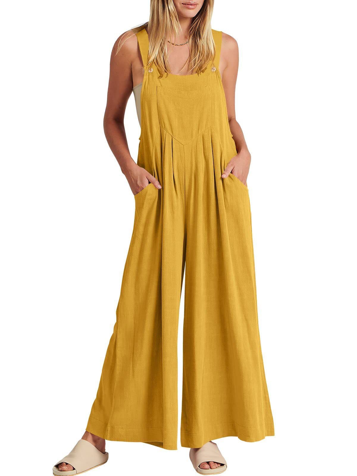image-Women's Sleeveless Linen Blend Jumpsuit Casual Wide Leg Overalls