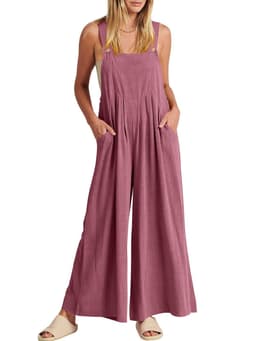 image-Women's Sleeveless Linen Blend Jumpsuit Casual Wide Leg Overalls