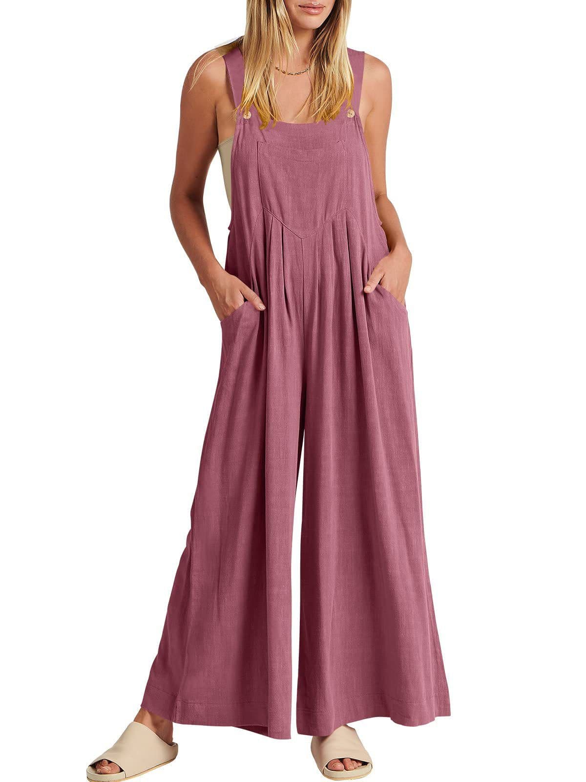 image-Women's Sleeveless Linen Blend Jumpsuit Casual Wide Leg Overalls