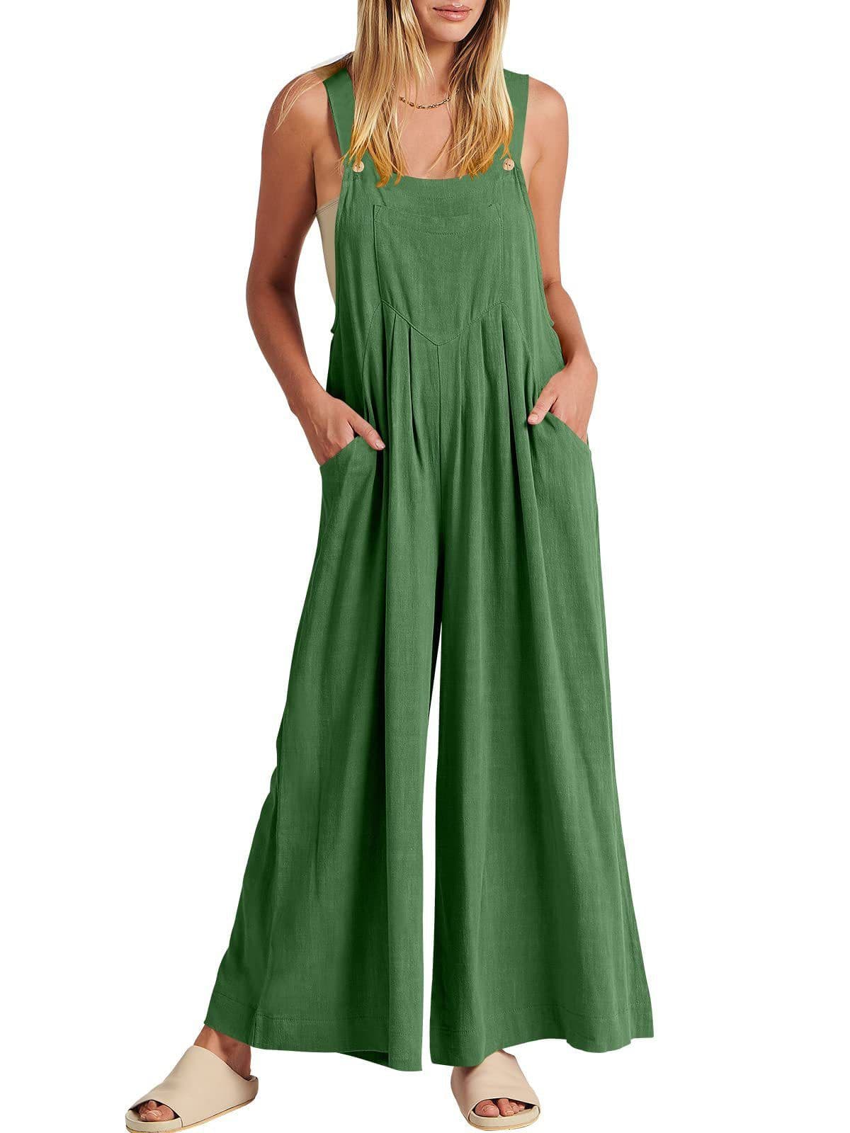 image-Women's Sleeveless Linen Blend Jumpsuit Casual Wide Leg Overalls