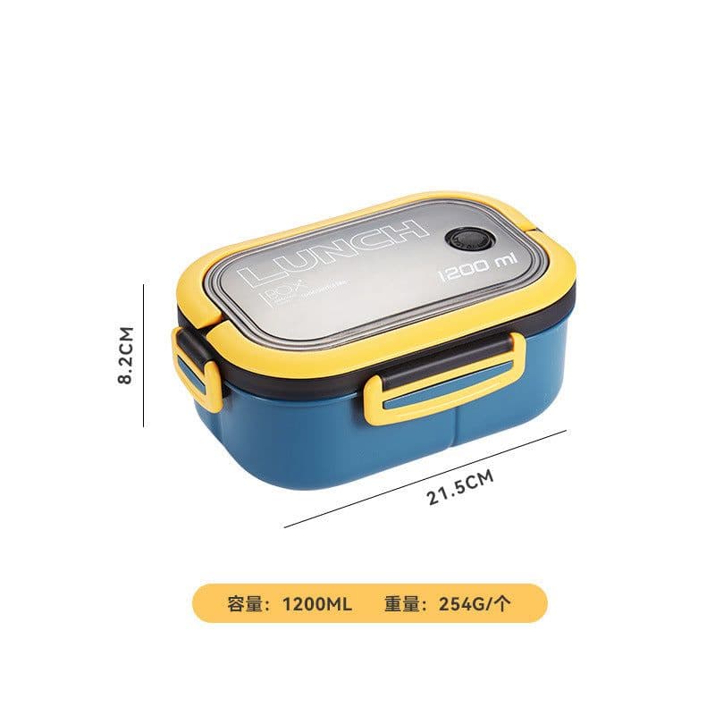 image-Student Double-Layer Lunch Box 1200ML Microwave Safe Compartment