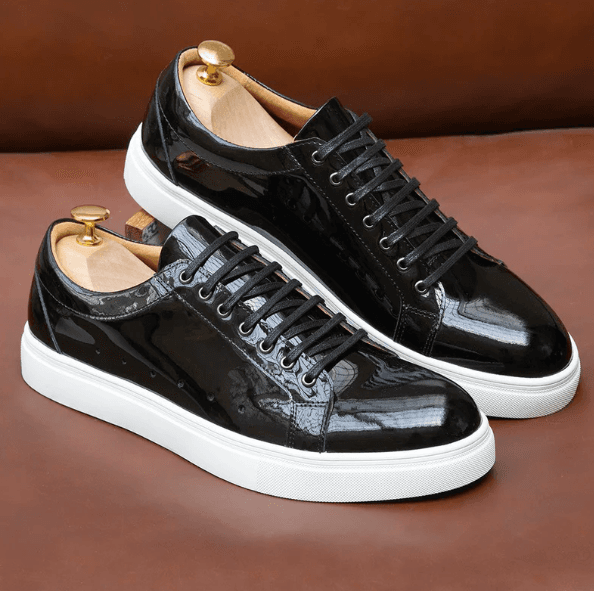 image-Men's Handmade Casual Leather Shoes Patent Leather Large Size