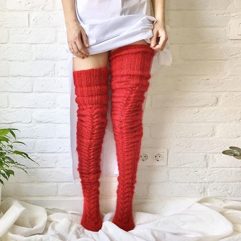 image-Mohair Wool Over-the-Knee Socks Women Knitted Pile Stockings