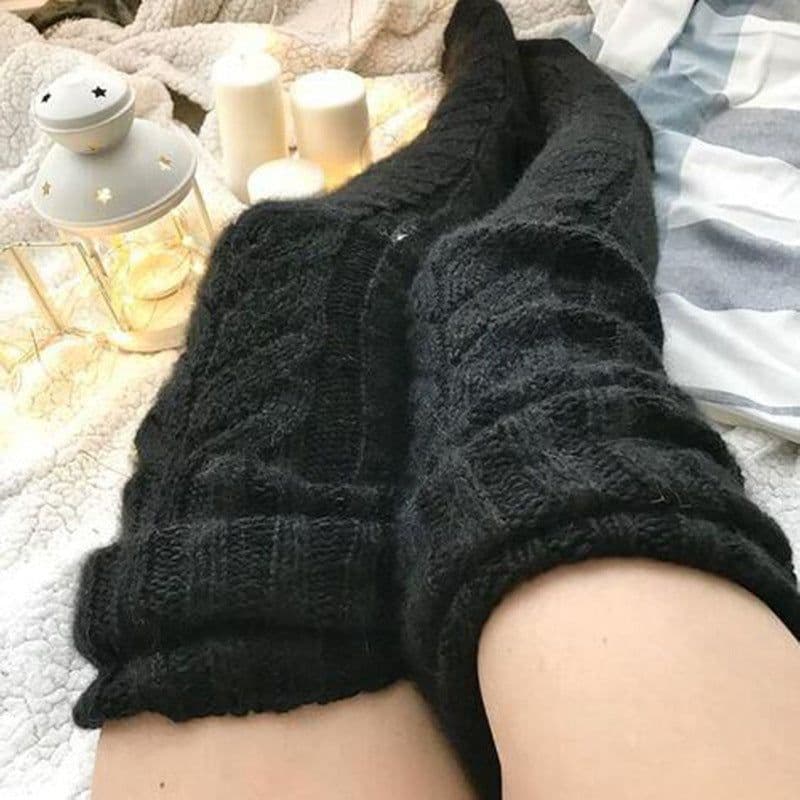 image-Mohair Wool Over-the-Knee Socks Women Knitted Pile Stockings