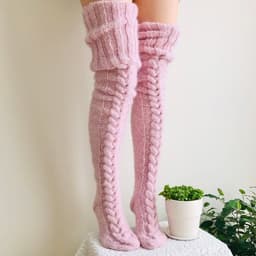 image-Mohair Wool Over-the-Knee Socks Women Knitted Pile Stockings