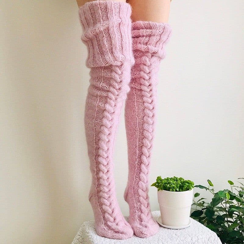 image-Mohair Wool Over-the-Knee Socks Women Knitted Pile Stockings