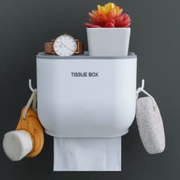 image-Wall-Mounted Tissue Box Holder PP Suction Cup Bathroom Organizer