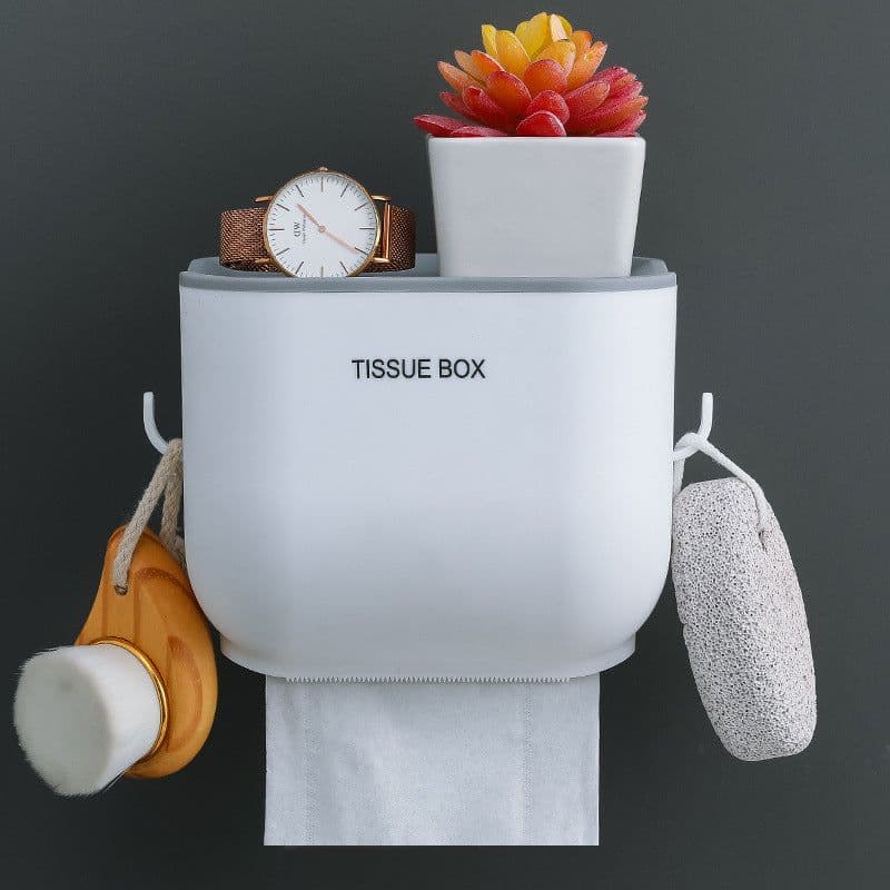 image-Wall-Mounted Tissue Box Holder PP Suction Cup Bathroom Organizer