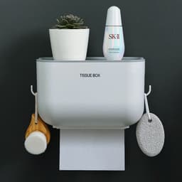 image-Wall-Mounted Tissue Box Holder PP Suction Cup Bathroom Organizer