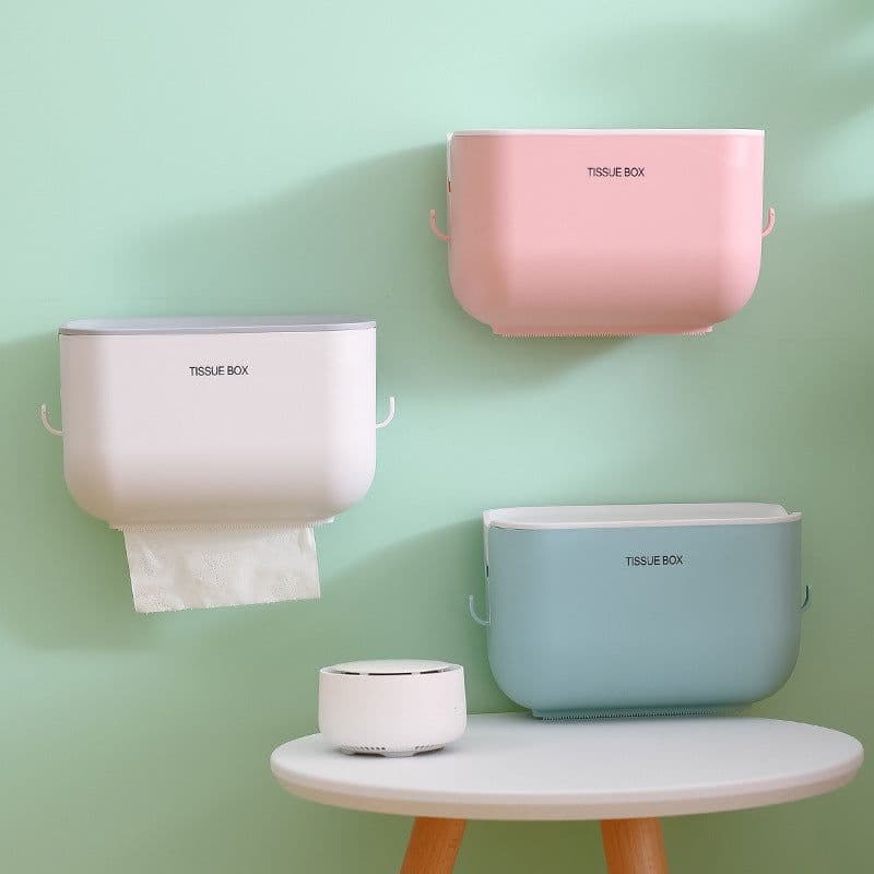 image-Wall-Mounted Tissue Box Holder PP Suction Cup Bathroom Organizer