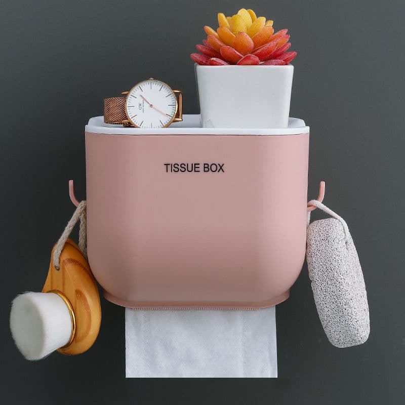 image-Wall-Mounted Tissue Box Holder PP Suction Cup Bathroom Organizer