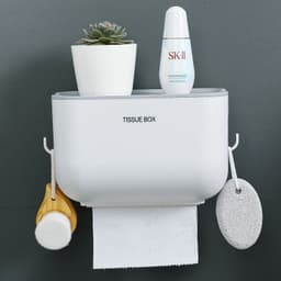 image-Wall-Mounted Tissue Box Holder PP Suction Cup Bathroom Organizer