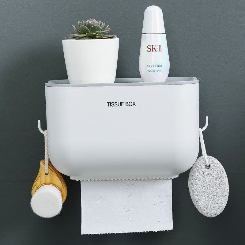 image-Wall-Mounted Tissue Box Holder PP Suction Cup Bathroom Organizer