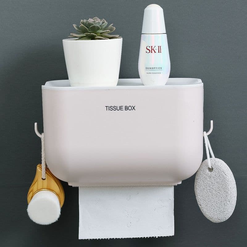 image-Wall-Mounted Tissue Box Holder PP Suction Cup Bathroom Organizer