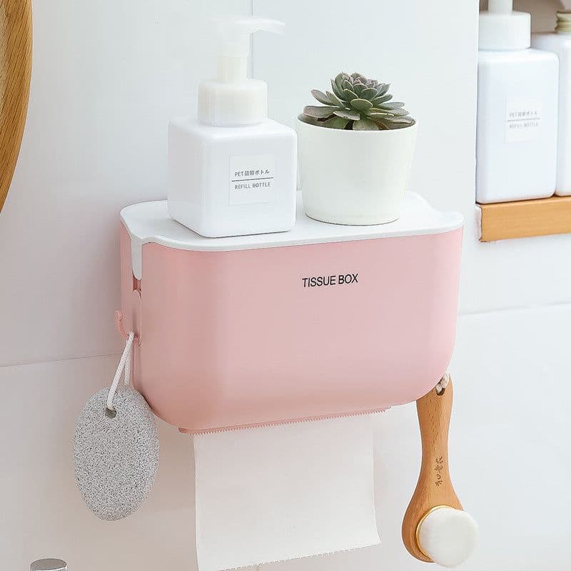 image-Wall-Mounted Tissue Box Holder PP Suction Cup Bathroom Organizer