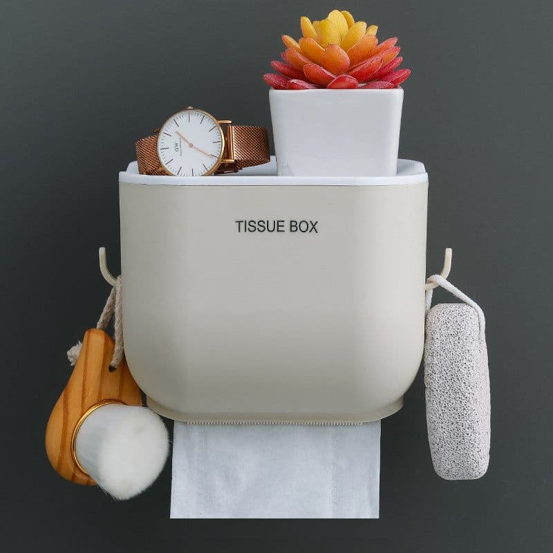 image-Wall-Mounted Tissue Box Holder PP Suction Cup Bathroom Organizer