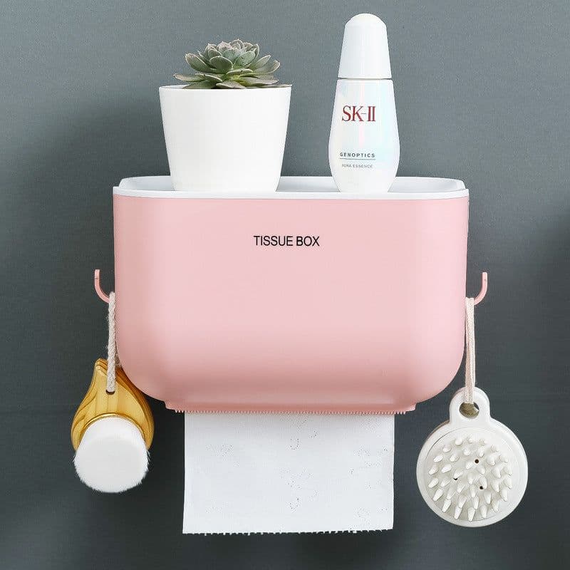 image-Wall-Mounted Tissue Box Holder PP Suction Cup Bathroom Organizer