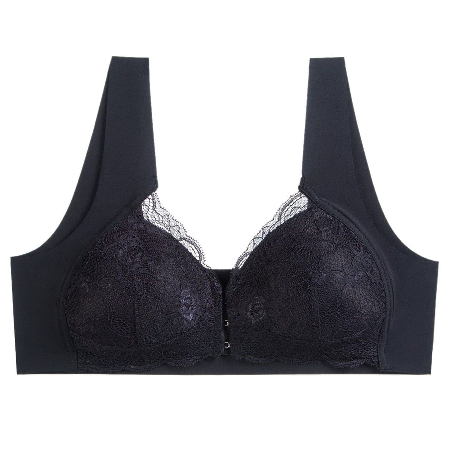 image-Wire-Free Front Buckle Bra Plus Size Thin Padded Lace Lingerie