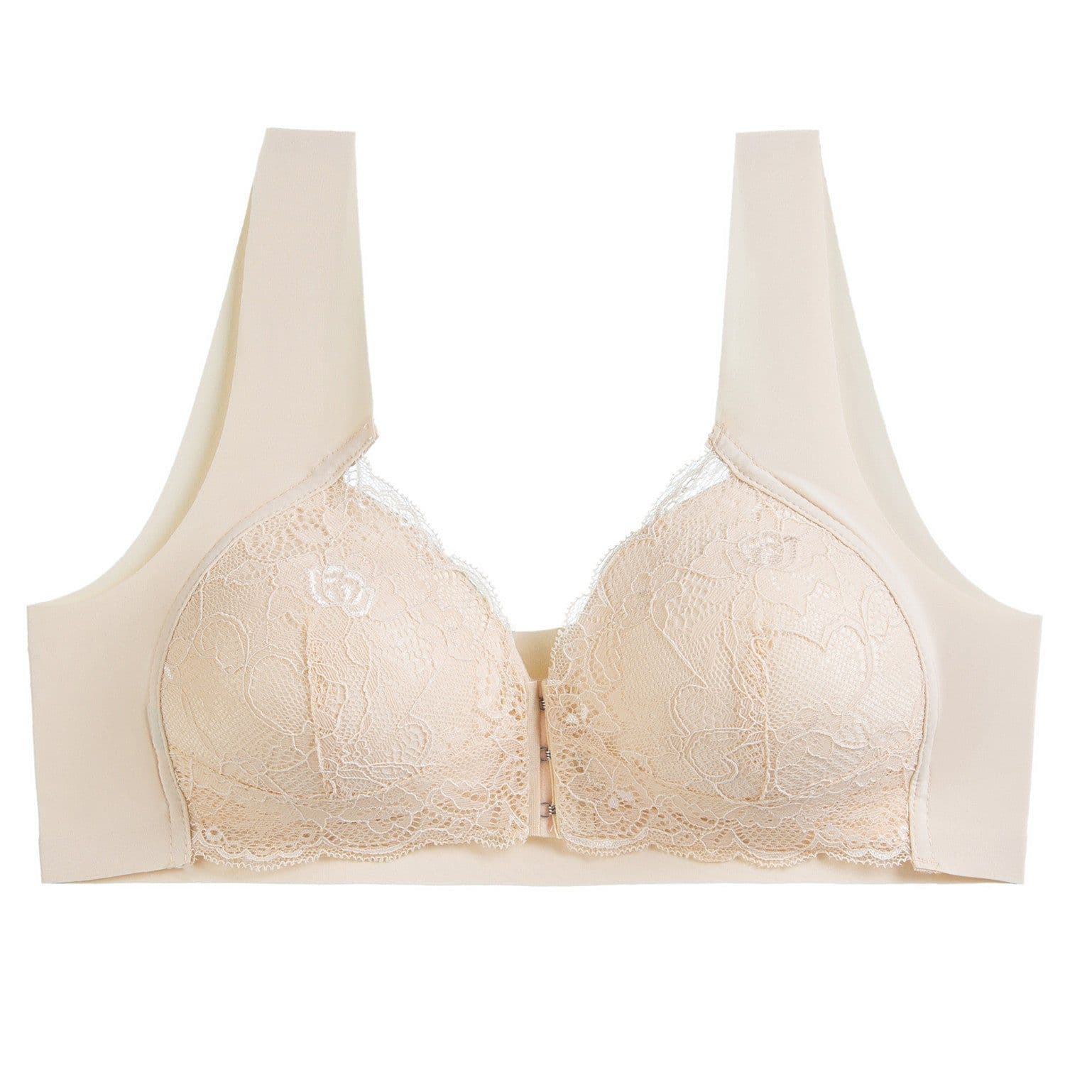 image-Wire-Free Front Buckle Bra Plus Size Thin Padded Lace Lingerie