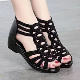 image-Women's PU Leather Roman Sandals Wedge Fish Toe Champagne