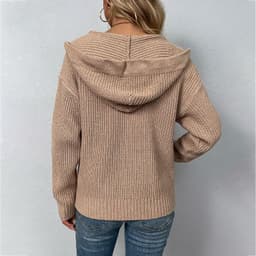image-Drizzle Women's Hooded Cardigan Sweater with Zipper and Pockets
