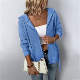 image-Drizzle Women's Hooded Cardigan Sweater with Zipper and Pockets