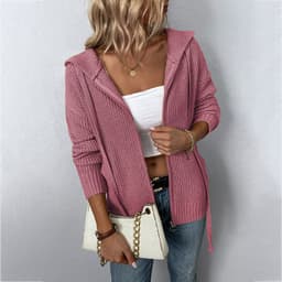 image-Drizzle Women's Hooded Cardigan Sweater with Zipper and Pockets