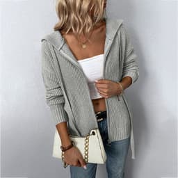 image-Drizzle Women's Hooded Cardigan Sweater with Zipper and Pockets