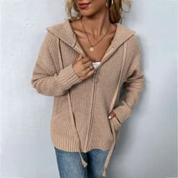 image-Drizzle Women's Hooded Cardigan Sweater with Zipper and Pockets