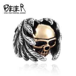 image-BEIER Men's Skull Ring Vintage Titanium Steel Jewelry