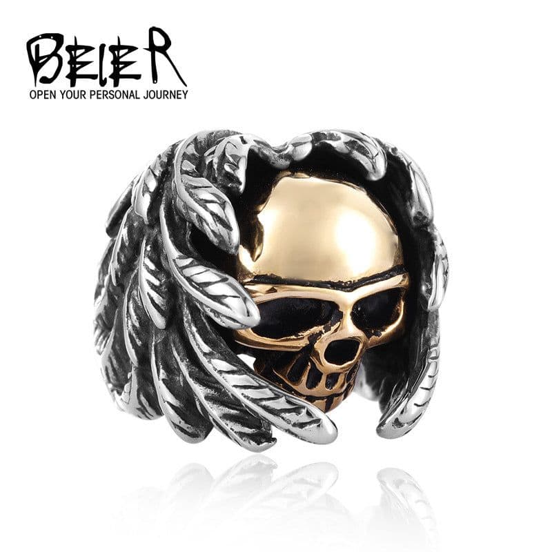 image-BEIER Men's Skull Ring Vintage Titanium Steel Jewelry