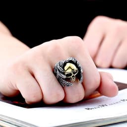 image-BEIER Men's Skull Ring Vintage Titanium Steel Jewelry