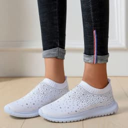 image-Women's Breathable Mesh Casual Sports Shoes Flat Rhinestone