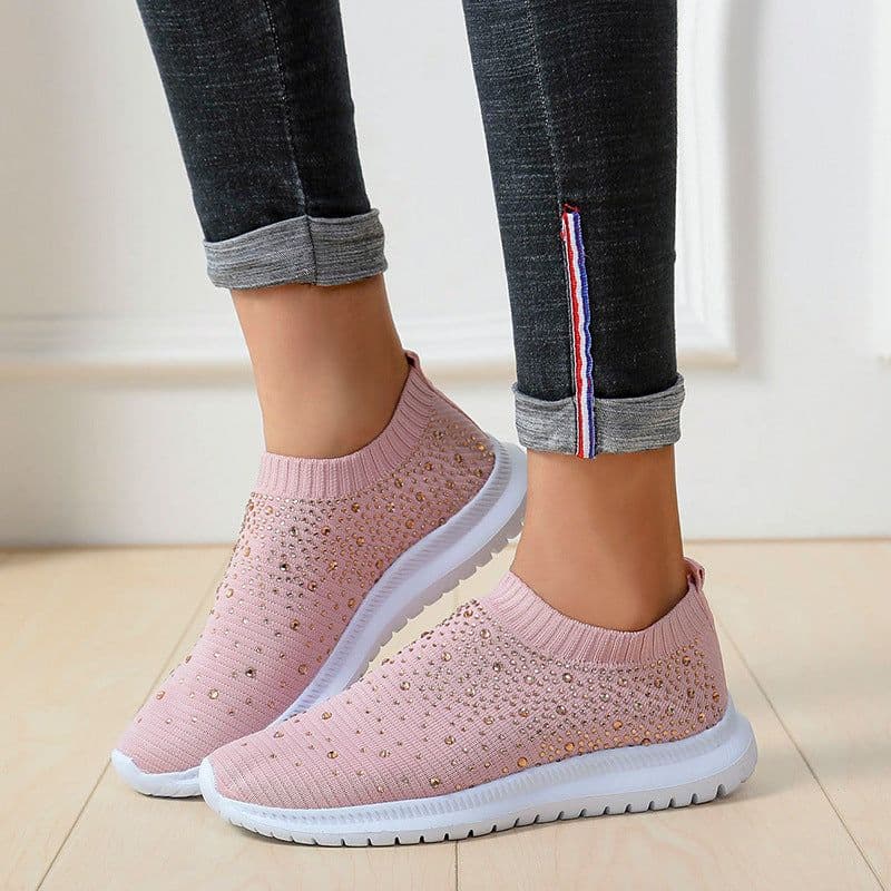 image-Women's Breathable Mesh Casual Sports Shoes Flat Rhinestone