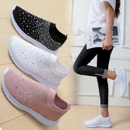 image-Women's Breathable Mesh Casual Sports Shoes Flat Rhinestone