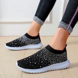 image-Women's Breathable Mesh Casual Sports Shoes Flat Rhinestone