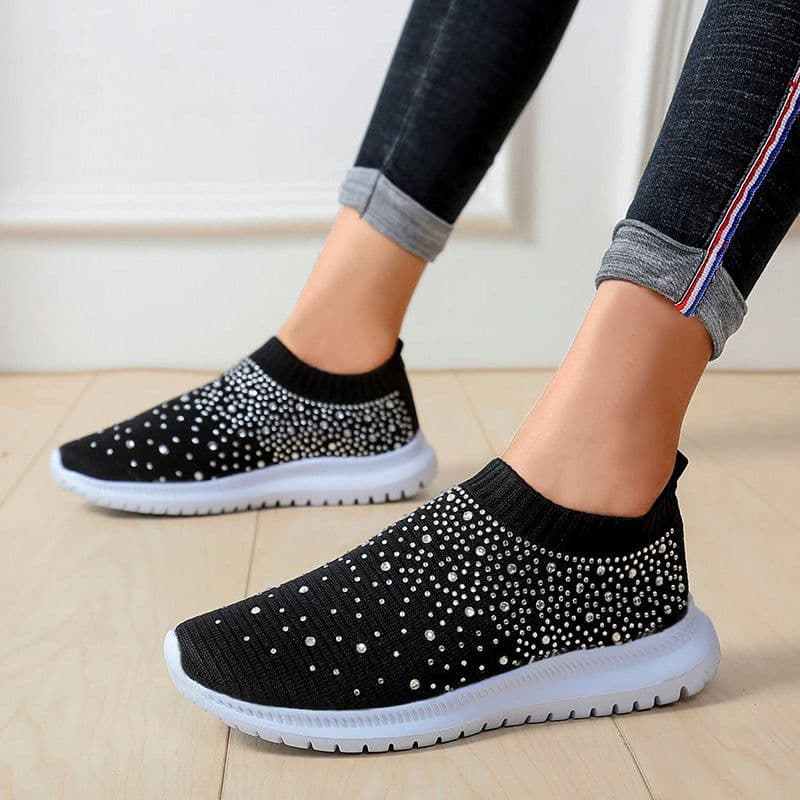 image-Women's Breathable Mesh Casual Sports Shoes Flat Rhinestone
