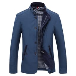 image-Men's Slim Fit Cotton Jacket - Brown Zip Front Casual Coat