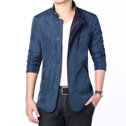 image-Men's Slim Fit Cotton Jacket - Brown Zip Front Casual Coat